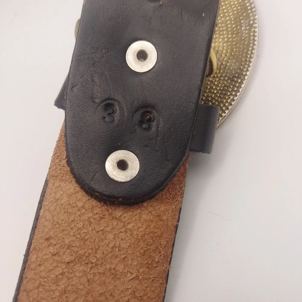 Goldwing Eagle Western Belt Black Leather Silver Gold‎ Tone Mens Size 38